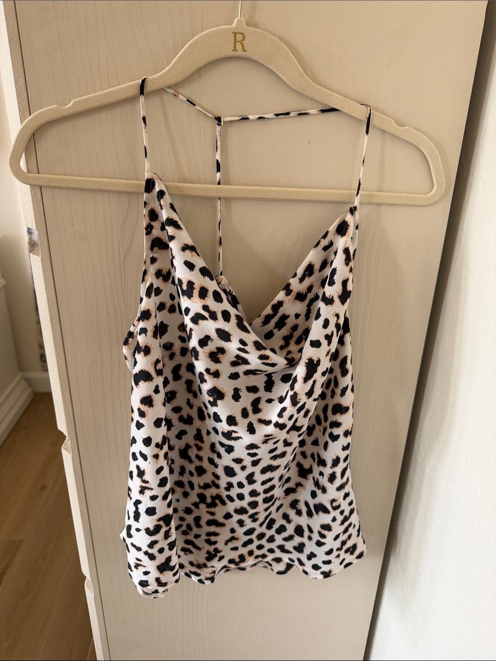 Express Leopard Print Neck Satin Camisole - White/Black/Tan